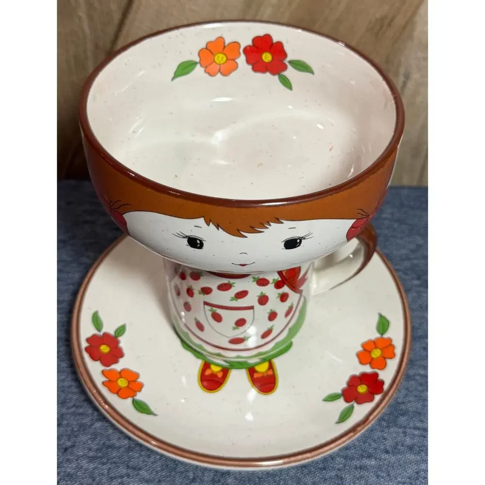 Vintage Ceramic Girl Stacking Childrens Snack Set Mug Bowl Plate Interpur Japan